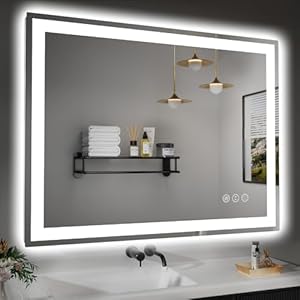40″x 32″ LED Bathroom Mirror with Lights, Double Lights Dimmable, Anti-Fog, Front and Backlit LED Mirror for Bathroom, Lighted Bathroom Vanity Mirror with Tempered Glass (Horizontal/Vertical)