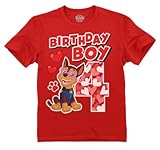 Picture of Paw Patrol Chase 4th Birthday Shirt - Fun Valentine's Day Tee for Toddler Boys, Cute Kids Party Outfit Toddler Kids T-Shirt 4T Red