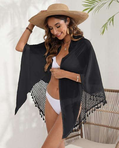 Image of ZAFUL Boho Beach Cover Ups for Women Sarong Coverups Sheer Bikini Chiffon Wraps Skirts for Swimwear