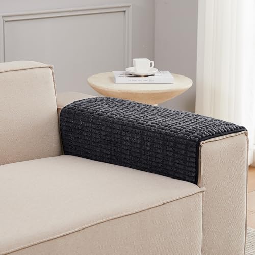 Meider Sofa Armrest Protectors - 2pcs Anti-Slip Couch Arm Covers, 22x26 inch (Black)