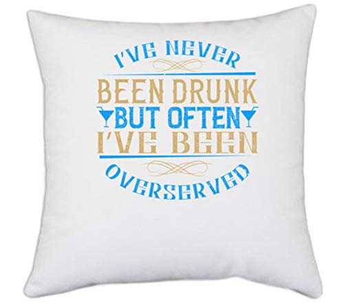 UDNAG White Polyester 'Drinking | I’ve Never Been Drunk, but Often I’ve Been overserved' Pillow Cover [16 Inch X 16 Inch]