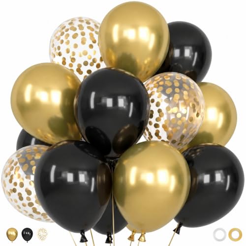 Ouddy Life 71pcs Black and Gold Balloons Set, 12 inch Latex Balloon