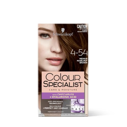 Schwarzkopf Colour Specialist At Home Permanent Hair Colour With Omegaplex Anti-Breakage Technology And Hyaluronic Acid With 2 After Repair Masks For Softer Hair, 4.54 Medium Hazelnut Brown 165ml