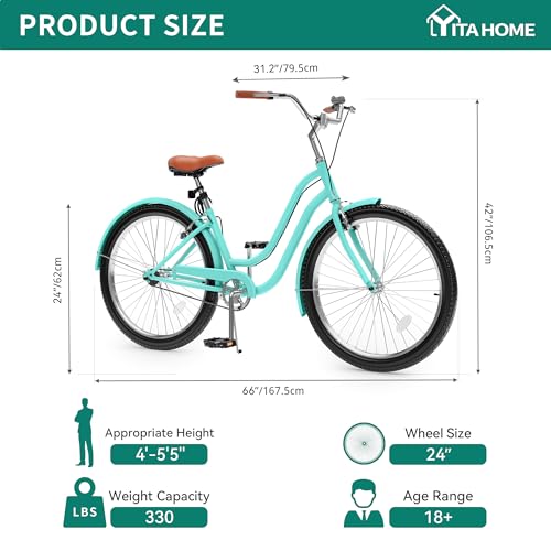 YITAHOME 24 & 26 Inch 7 Speed & Single Speed Beach Cruiser Bike