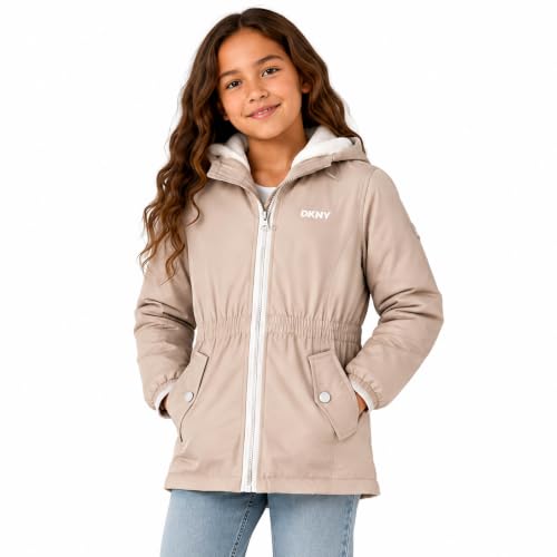 Image of DKNY Girls Midweight Jacket, Anorak Windbreaker, Polar Fleece Lined, Hooded