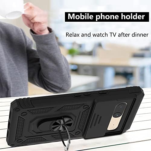 VAKS Compatible with Google Pixel 7 Case, Heavy Duty Protective case with Ring Kickstand and Sliding Camera Cover for Google Pixel 7, Black