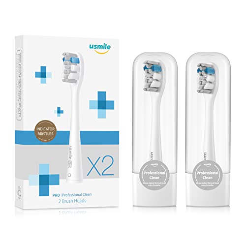 usmile Cabezales de Profesionales con Cerdas de Recordatorio para Cepillo Dientes Eléctrico Y1S/U3/P1/P4 con Estuche de Viaje, Paquete de 2 Cover