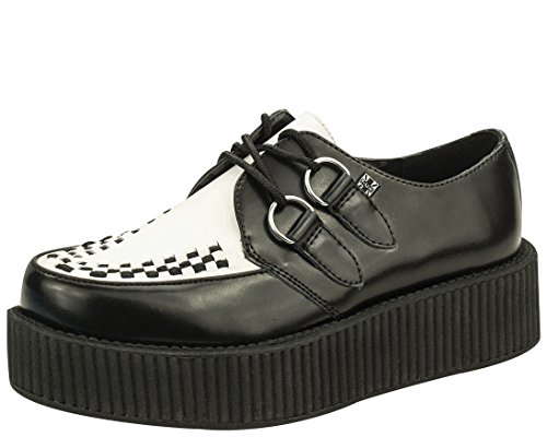 T.U.K. Black/White Leather Viva Mondo Creepers Shoes for Women and Men, Lace Up Platform Shoes | US Women 11 / Men 9