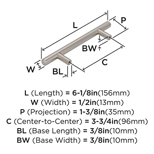 Image of Amerock 3-3 /4 inch Bar Pulls Polished Nickel Drawer Pull | 3-3 /4 inch (96mm) Center-to-Center Mounting Distance and 6-1 /8 inches Overall Length, Durable Carbon Steel Cabinet Hardware