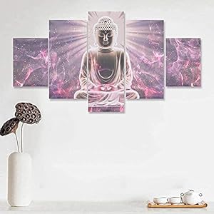 Équipement de vie mur art Peinture Foto’s Impression Sur Toile Encadrée 150x80cm 5 Panneaux Statue de Bouddha Coloré L…