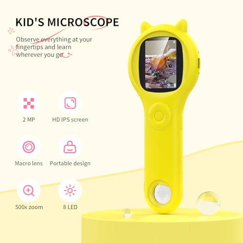 Ashfly Kids Magnifying Glass Educational Science Kit - Mini LED Pocket Microscope for Kids(5-10 Years) - Durable Design - Ideal Gift for Girls (Yellow) by Ashfly - Used condition - Image 2