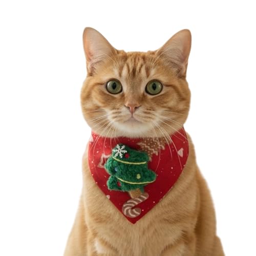 Bandana de Navidad – Disfraz elástico ajustable para mascotas, accesorio festivo para el cuello de gato, diseño de vacaciones de tela suave, función de sesión de fotos de reunión familiar, ropa de