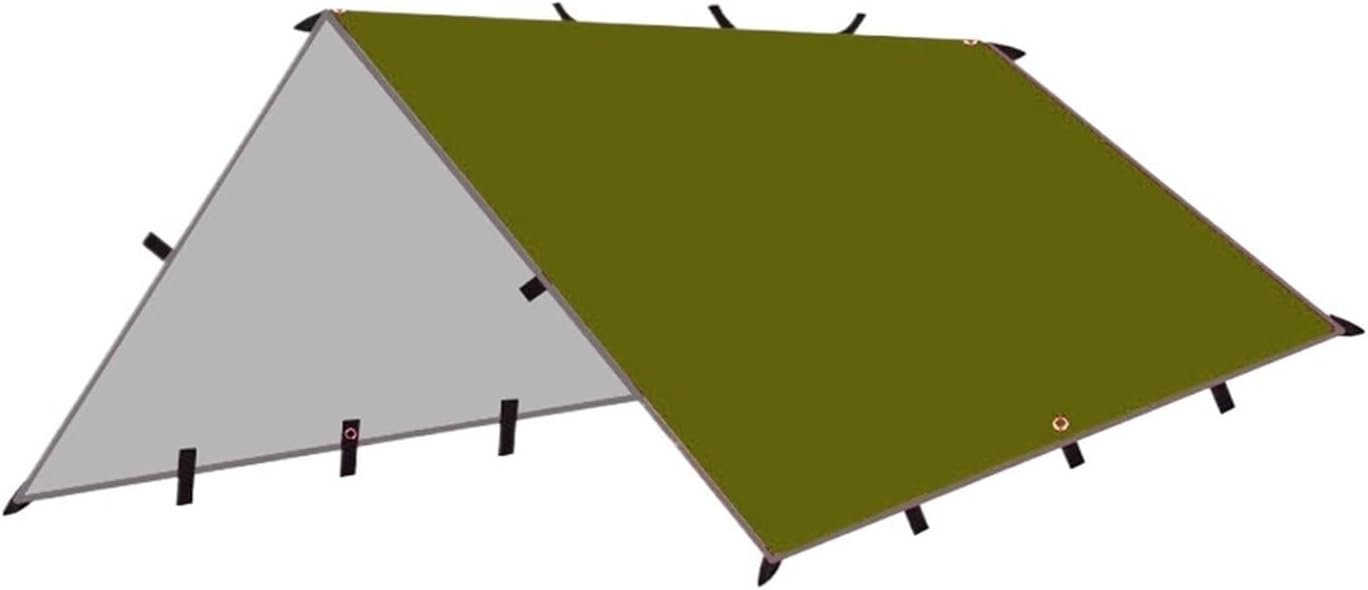 Waterproof Tent Tarp 19 Hang Points Outdoor Camping Tactical Sun Shelter Lightweight Sunshade Awning(with 6rope6peg 2pole,Khaki 3x3m)