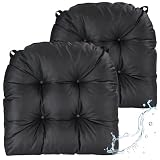 zen shi fu Outdoor Chair Cushions Set of 2, Waterproof Patio Chair Furniture Cushion Thick Foam with Adjustable Straps, Fade Proof Sun Resistant for Wicker Seat Pads (Black, 19x19x5 inch (Pack of 2))