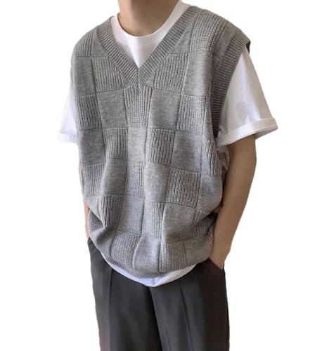 Men's Sleeveless Knitted Vest V-Neck Pullover Waistcoat Casual Harajuku Style Knitwear