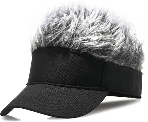MESU Cappello da baseball da uomo con visiera, cappello da golf con visiera e capelli finti, Nero grigio, Taglia unica