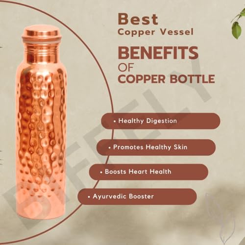 Image of Copper Water Bottle - 34oz - Handcrafted Ayurvedic 100% Pure Copper Water Bottle for Drinking |Men & Women| Leak-Proof Lid BPA Free Non-Insulated & Eco Friendly with Premium Quality for Sport & Travel