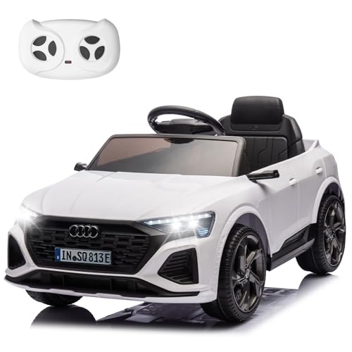 HAUSPROFI Elektro Kinderauto mit Bluetooth 12V Elektrofahrzeug SQ8 E-tron Elektroauto mit Fernbedienung 2,4GHz, Sicherheitsgurt, Musik, Kinderfahrzeug für Kinder 3-6 Jahre, 3-5 km/h, Weiß