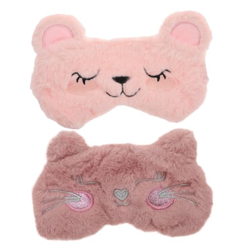 MOLUCKFU 2個カートゥーンデザインのプラッシュアイ 快適な睡眠遮光アイパ