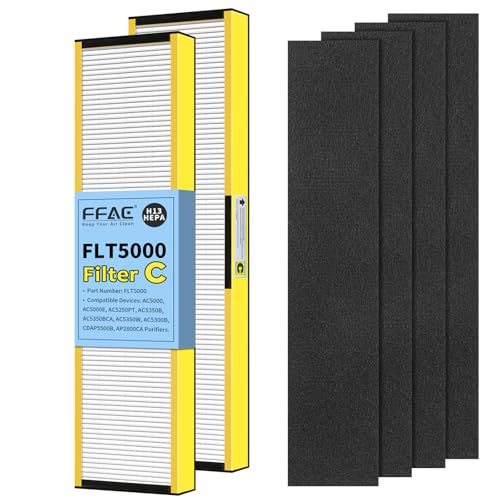 Image of FLT5000 Filter-C True HEPA Replacement Filter for Guardian AC5000E AC5000 Air Purifier Compatible with AC5250PT, AC5350B, AC5350W, AC5350BCA, AC5300B Air Cleaner, 2 Pack HEPA + 4 Pre-Filters