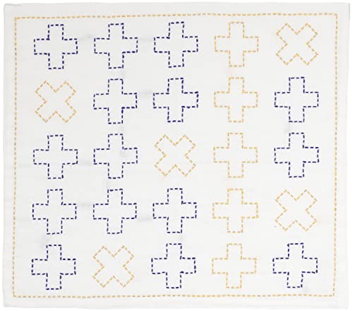 原ウール 刺し子のふきん 刺し子 キット 北欧 モダン 布巾 伝統柄 日本製 猫 綿100 02.十字