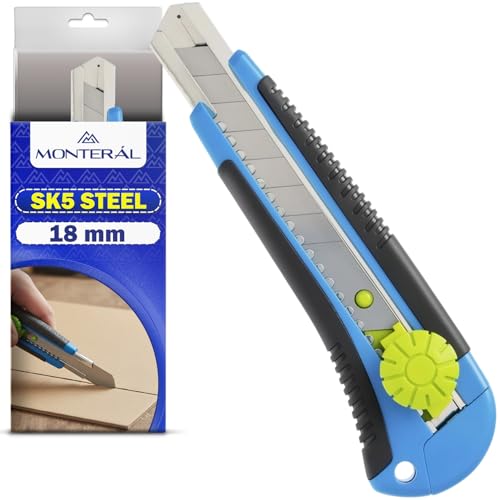 Cutter Profesional 18 mm con Hoja de Acero SK5 - Cuter con Sistema Giratorio de Bloqueo de Cuchilla - MONTERAL