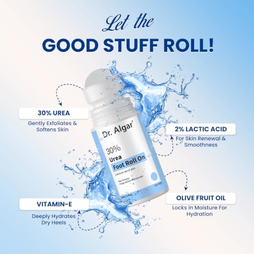 Image of Dr. Algar 30% Urea Foot Roll On for Dry & Cracked Heels | Intensive Moisturizing Foot Care | Softens Rough Skin & Calluses | Fast Absorbing Heel Repair Formula | 50 ML | Pack of 3