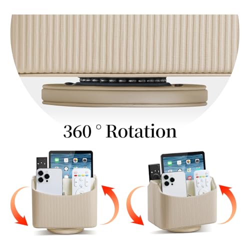 PU Leather Remote Control Holder, 360 Degree Rotating Desk Organizer Storage Table Remote Caddy, Spinning Bedside Organizer Nightstand Organizer for Desktop Office Home (Beige) - Image 4