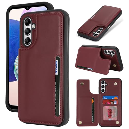 Étui portefeuille Samsung Galaxy A14 5G iCoverCase avec porte-cartes en simili cuir bordeaux
