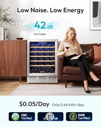 Image of EUHOMY 24 Inch Wine Fridge, 51 Bottle Wine Cooler Refrigerator 40-65F with Glass Door, Built-in or Freestanding Wine Refrigerator for Beer Soda Drink Home Bar Kitchen