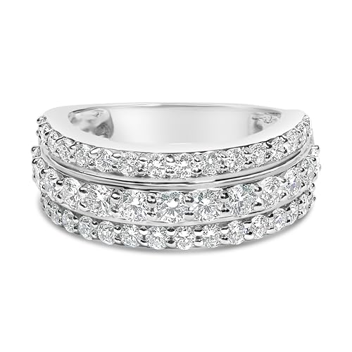 Haus of Brilliance .925 Sterling Silver 2.0 Cttw Lab Grown Diamond 3 Row Band Ring (F-G Color, VS1-VS2 Clarity) - Ring Size 8