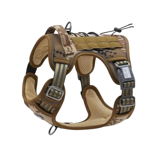 Arnés Táctico para Perros Medianos y Grandes, Antitirones, Reflectante, Uso Profesional, M, Camuflaje Desierto