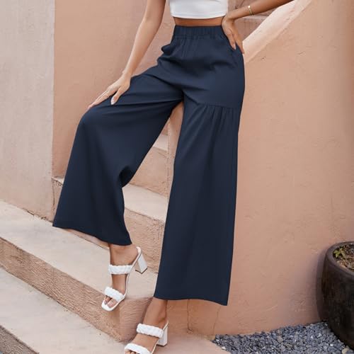 Womens Wide Leg Slacks Pants High Elastic Waist Casual Work Business Lounge with Side Pockets Pleated Trousers4
