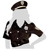 com-four® Kostüm Polizistin - Bluse und Hut - NY Police Officer - Kostüm für Fasching, Motto-Party, Halloween oder Karneval - Größe XL - schwarz (Polizistin Kostüm Gr. XL)