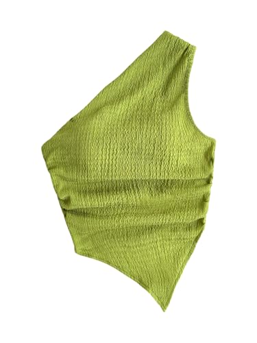 Milumia Girl's One Shoulder Ruched Tank Top Textured Sleeveless Asymmetrical Hem Tops