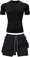 Kit Camiseta Compressão Rash Guard Manga Curta e Shorts Duplo Jiu Jitsu No Gi Treino Masculino bermuda 2 em 1