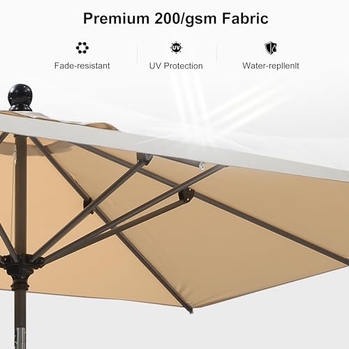 Image of PURPLE LEAF Patio Market Umbrella 6' x 4' Rectangle Dual Tilt Beige Outdoor