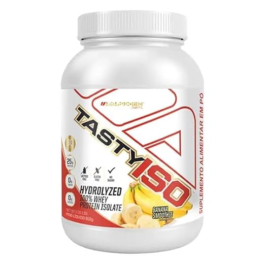 Whey Protein Isolado Tasty ISO 100% Alta Absorção Sabor Banana 900g Zero Açúcar Sem Glúten Fonte de Proteína de Rápida Digestão