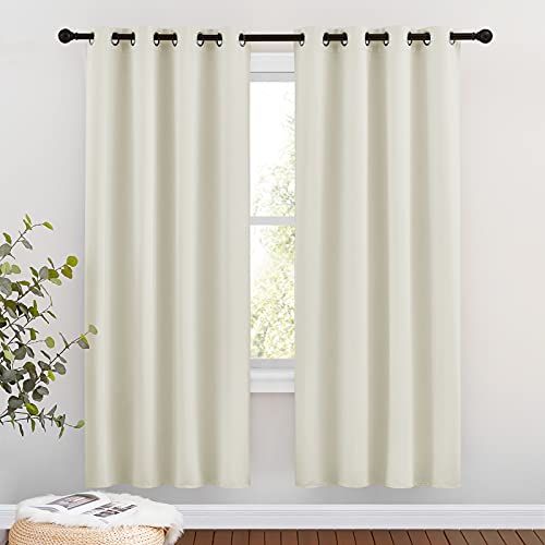 NICETOWN Room Darkening Curtains Panels for Bedroom - Energy Saving Thermal Insulated Solid Ring Top Light Blocking Window Drapes for Flat (Beige, 2 P