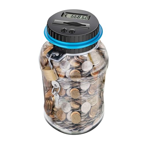 Banque Numérique De Pièces De Monnaie, EUR Pièces De Monnaie Comptage Automatique Tirelire Avec Serrure Et écran LCD 2.5L Grande Capacité Clair Plastique...