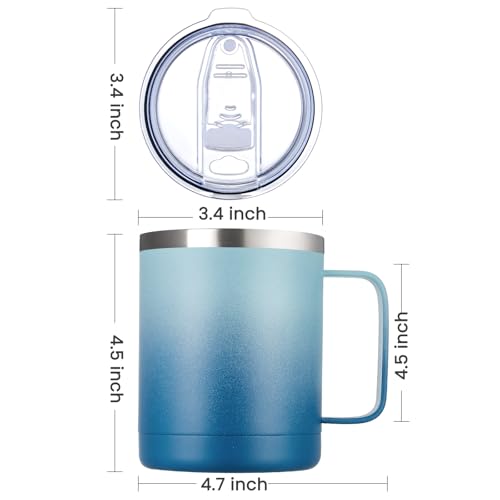 Image of MEWAY 12oz Coffee Mug With Handle 2 Pack Bulk,Stainless Steel Insulated Travel Tumblers With Sliding Lid,Double Wall Vacuum Camping Cup for Hot & Cold Drinks Tea (Bubble Gum&Blue Waves,Set of 2)