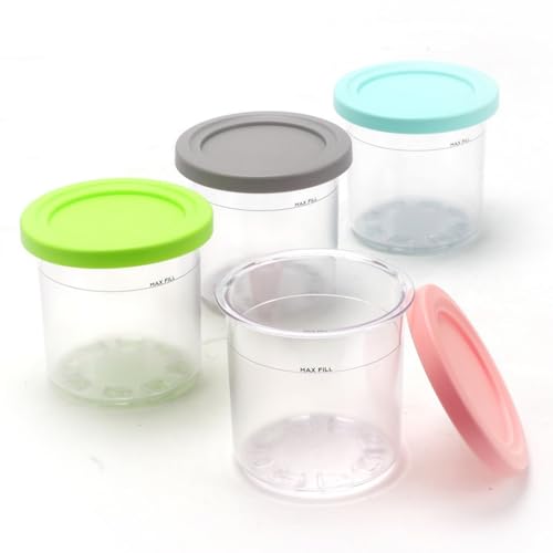 BERRYLION 4 Pack Ice Cream Containers, Replacement Pints Container with Lids compatible with Ninja Creami NC299AMZ & NC300s Series Ice Cream Maker, Leak Proof Lids, Reusable Containers
