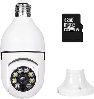 Light Bulb Security Camera with 32G SD Card, 360 Degree Full HD 1080p Wireless Wifi Light Bulb Camera, Night Vision Home Security Camera, Remote Access, Home Security Camera Indoor (Two Way Audio)