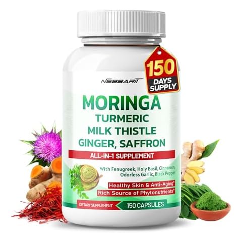 NESSARIT Moringa 18,000mg Supplement - 10-in-1 Natural Blend with Turmeric Milk Thistle Ginger Saffron Fenugreek Holy Basil Ceylon Cinnamon - 150 Count - Made & Tested in The USA Cover
