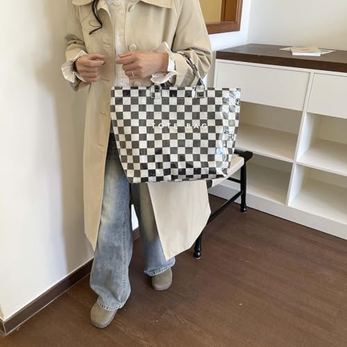 Image of Lushandy Striped PVC Tote Bag for Women, Waterproof Plastic Tote Bag for Beach Pool Large Top Handle Travel Hobo Handbag | Waterproof Material