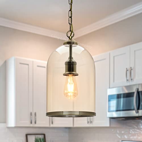 Antique Brass Pendant Light Glass Ceiling Lampshade Bell Vintage Chain Lantern H3054-F - Image 4