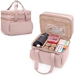 Yarwo Double-Layer First Trousse d'aide Sac vide, sac de rangement médical portable avec 5 Diviseurs sur mesure et fermetures à glissières pour les fournitures de soins de plein air d'urgence à domicile, rose
