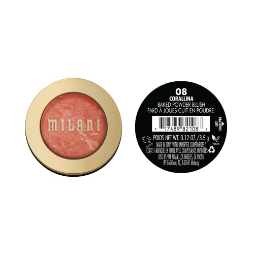 Milani Baked Blush - Corallina (0.12 Ounce) Cruelty-Free Powder Blush - Shape, Contour & Highlight Face For A Shimmery Or Matte Finish #TOP2
