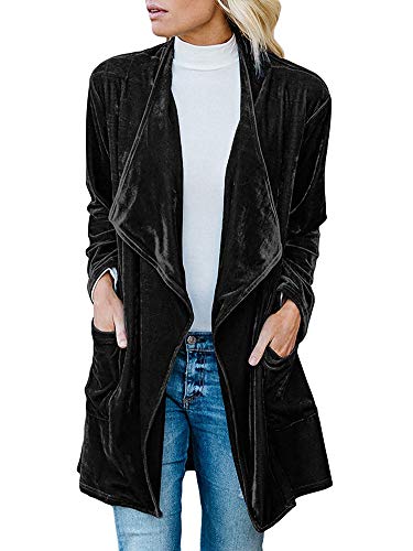 Womens Drape Velvet Lapel Coat Open Front Jacket with Pockets BL-XL.