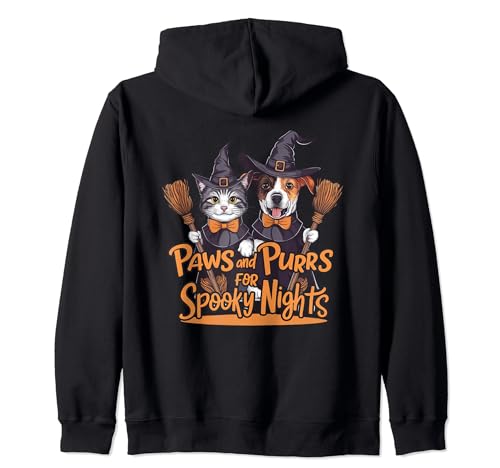 Paws and Purrs for Spooky Nights Halloween Pet Lovers Zip Hoodie